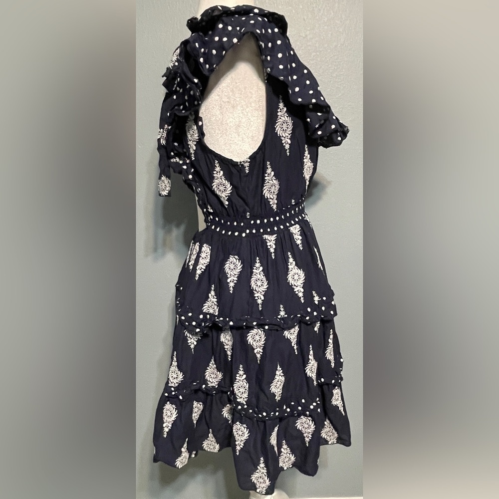 Talisman Kiki Navy Blue Ruffle Tiered Mini Dress Open Back Boho Resort XS - Picture 5 of 11